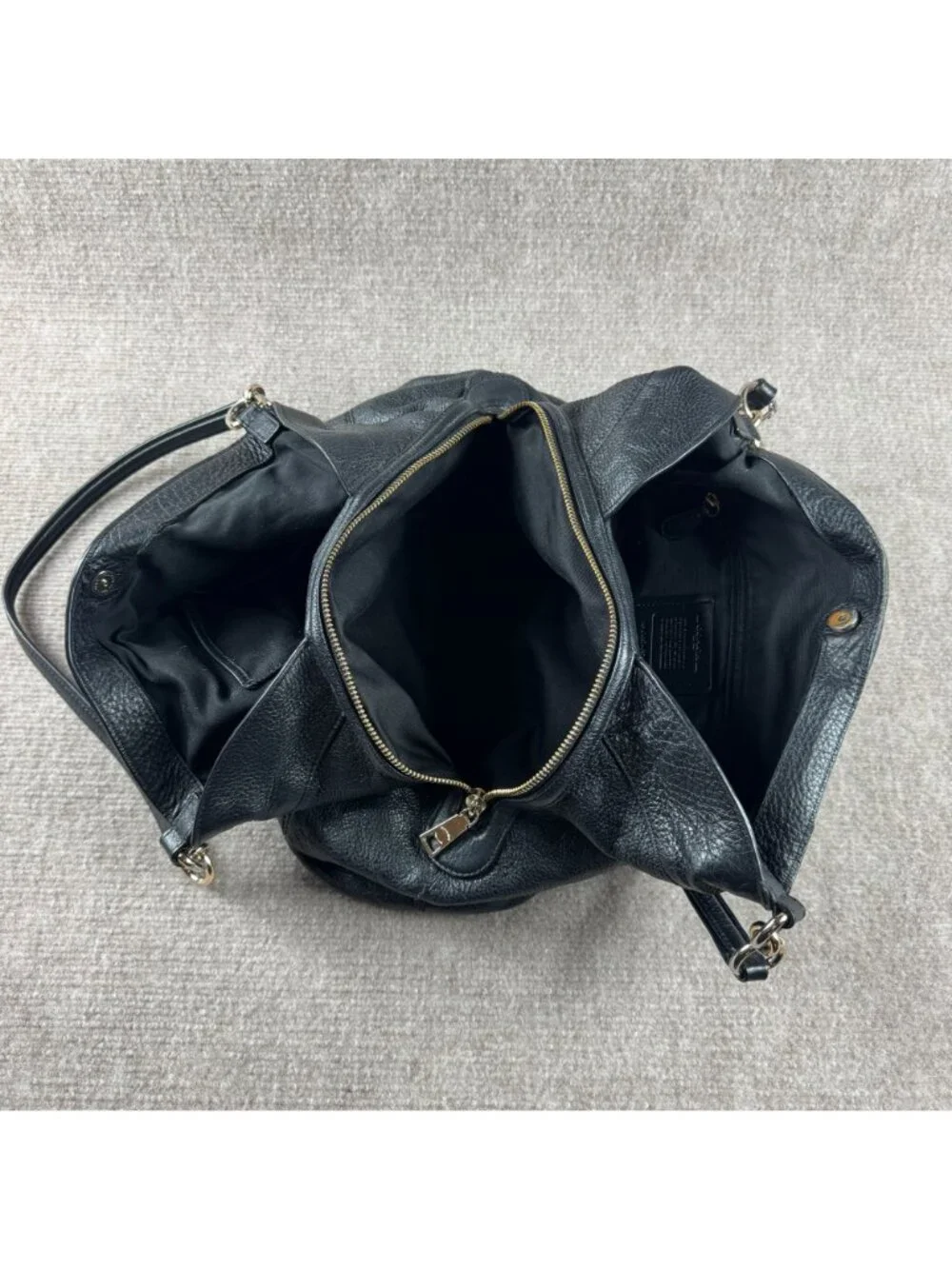 Coach Lexy Large Shoulder Bag Hobo Black Pebbled Leather Gold Hardware F57545